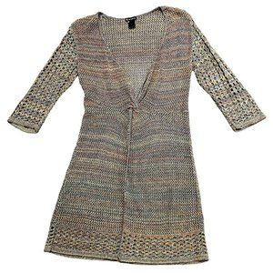 New Direcctions women's multicolor open weave twist front, light weight sweater